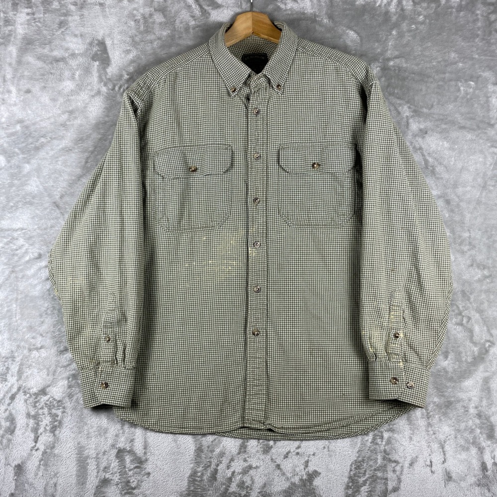 Filson Button Down Shirt Mens M Green Houndstooth Long Sleeve Cotton Flannel